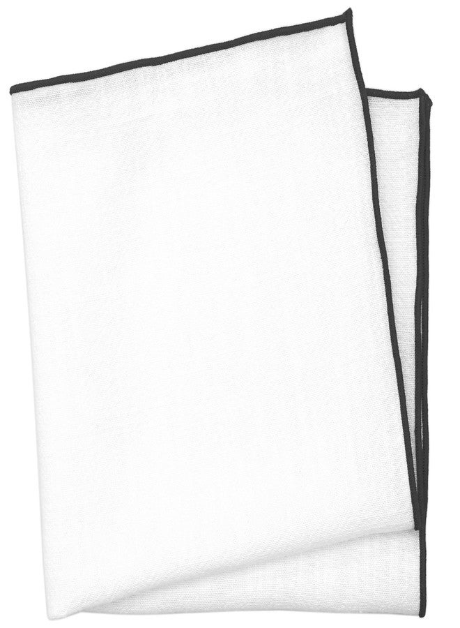 BELLUNO White Pocket Square with Embroidered Black Edge - Image 1